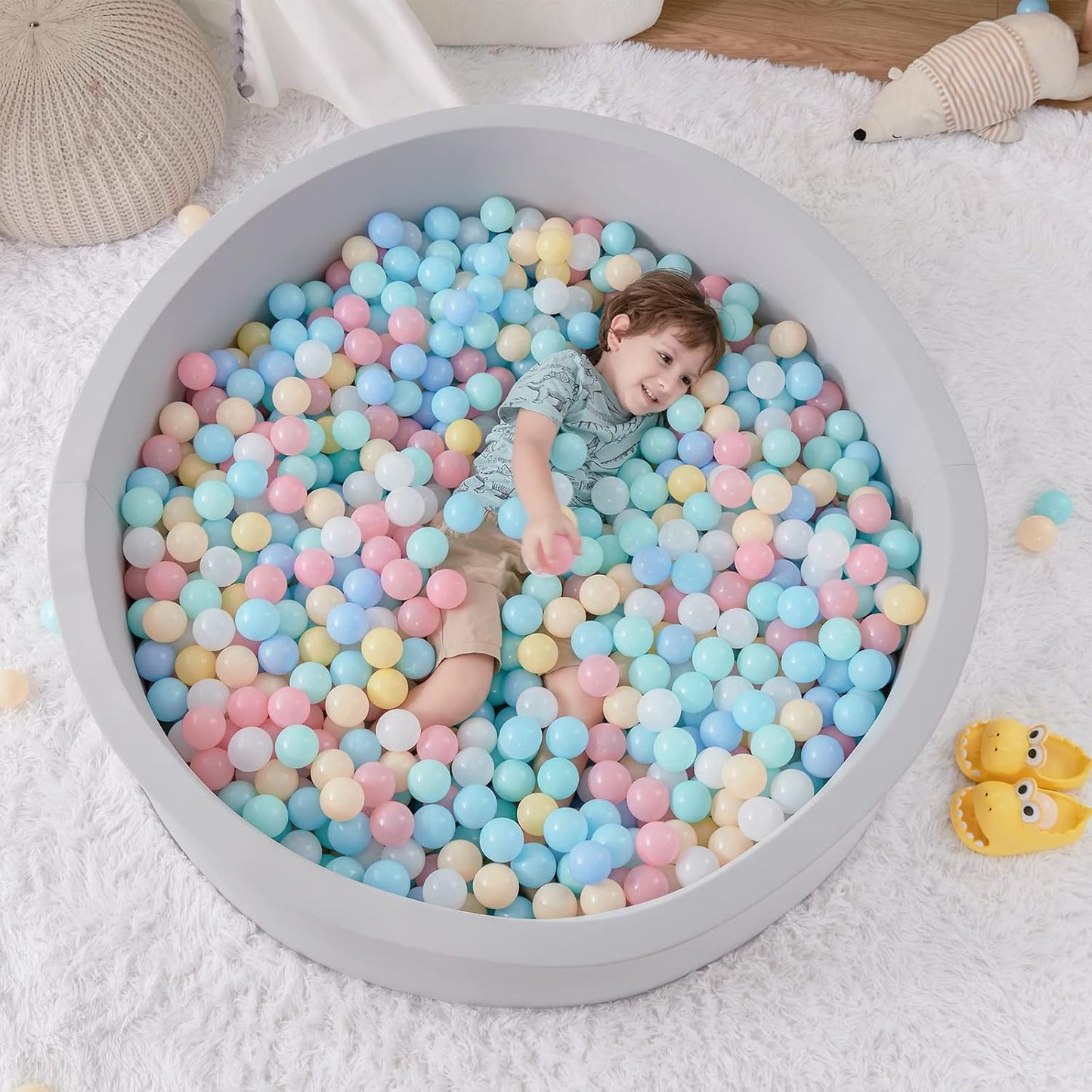 Delight Your Little Ones with Our Spacious 47.2" Grey Foam Ball Pit - Perfect for Indoor and Outdoor Fun!