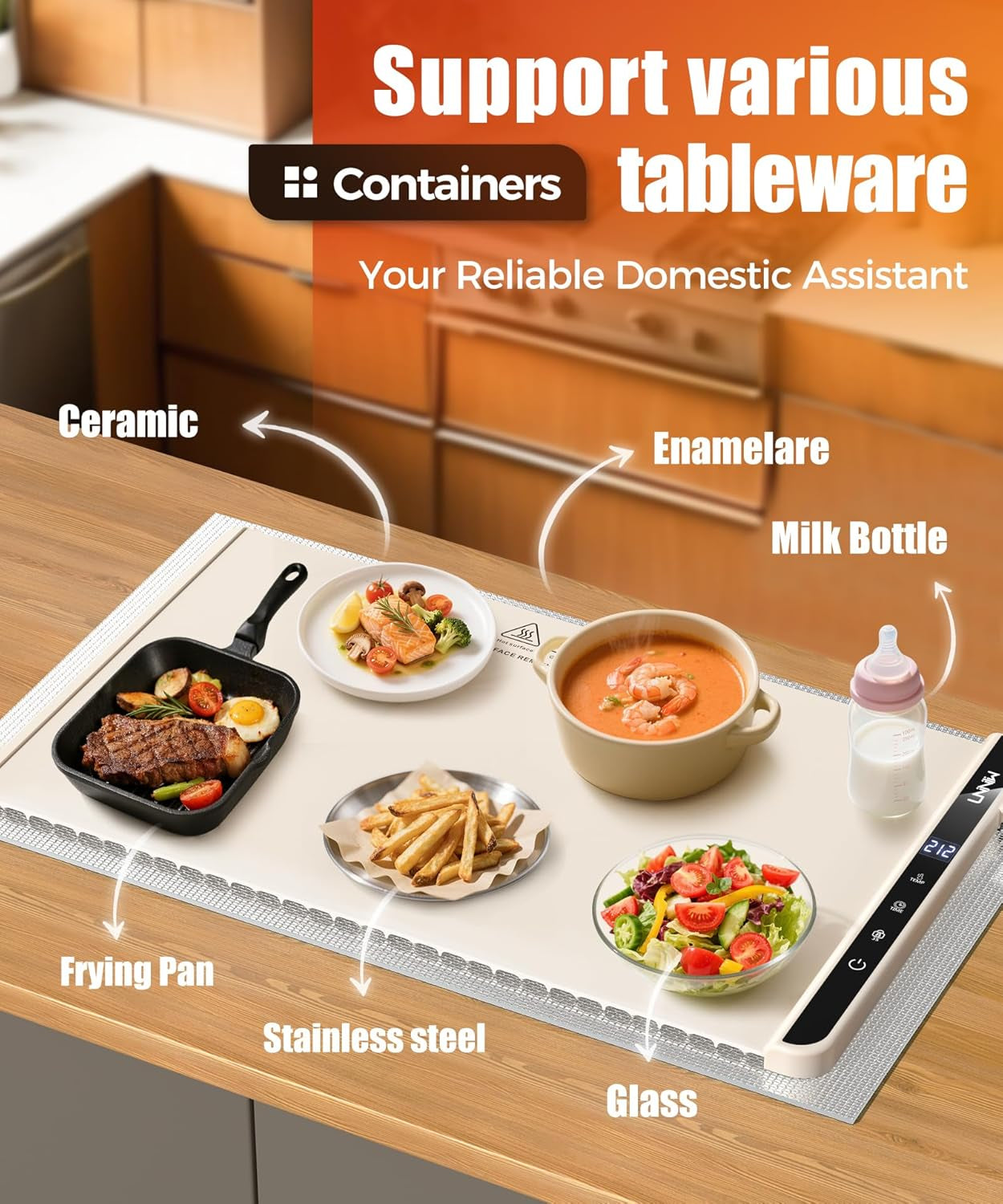 Food Warming Mat with Heat-Resistant Pad, 26X15 Inch, 6 Temperature & 6 Timer Settings, Child Lock Safety,Food Warmer Chafing Dishes for Buffet,Gatherings,Parties,Everyday Use