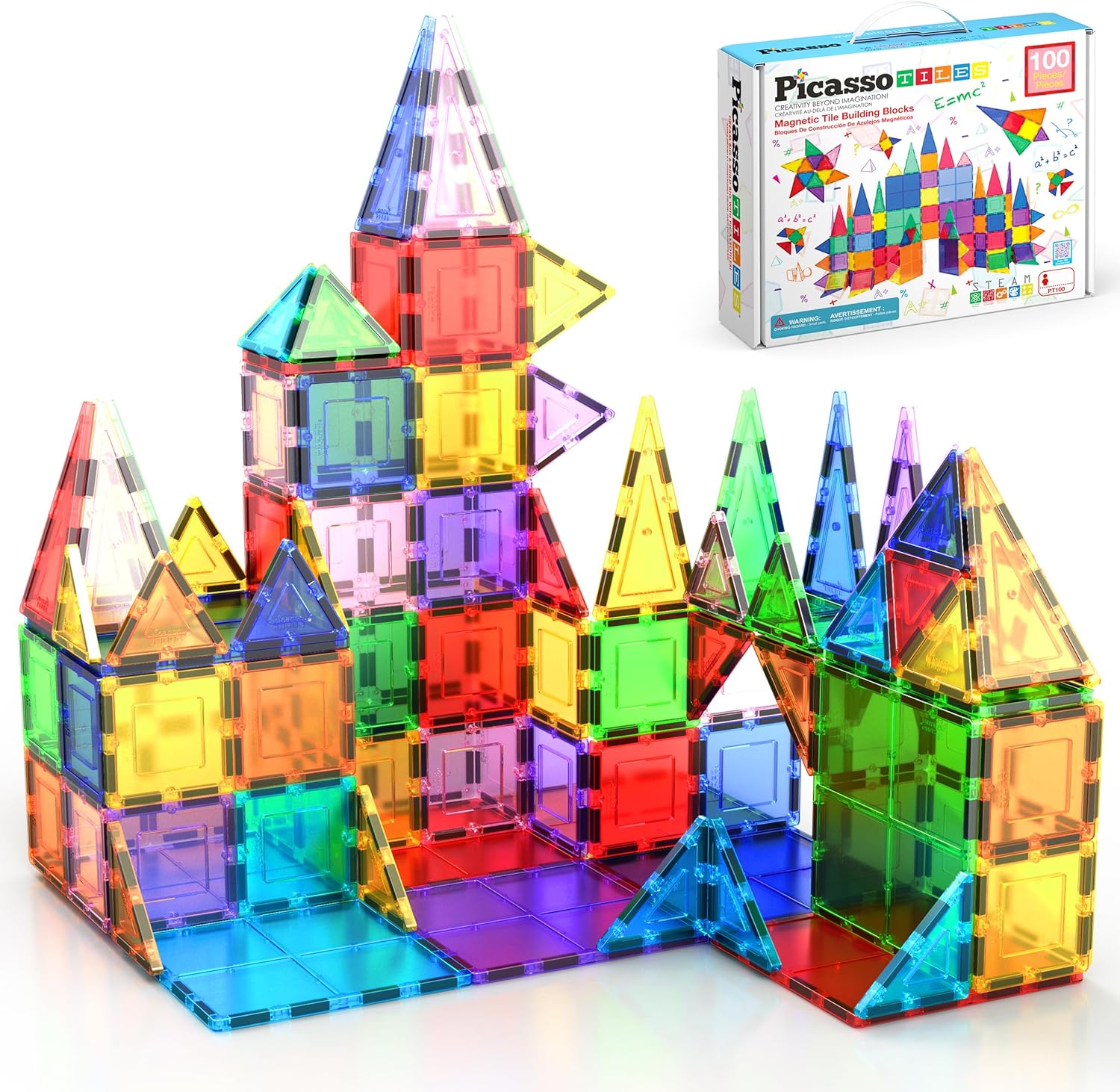  100Pcs Magnet Building Tiles Clear Magnetic 3D Blocks Construction Playboards